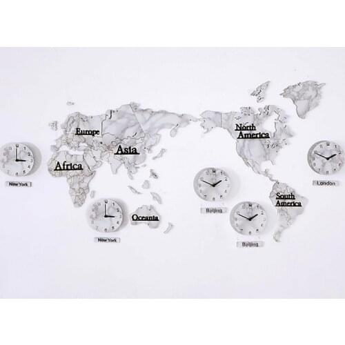 Creative World Map Decoration Clock Nordic DIY Living Room 3d Large Size Solid Marble Wall Stickers Wall Clock