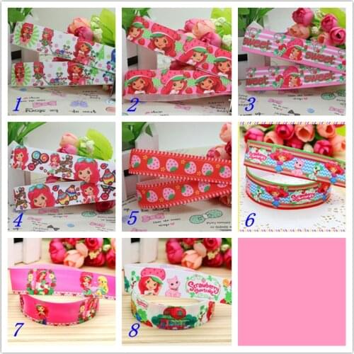 7/8'' Free shipping strawberry Shortcake printed grosgrain ribbon hairbow headwear party decoration diy wholesale OEM 22mm S207