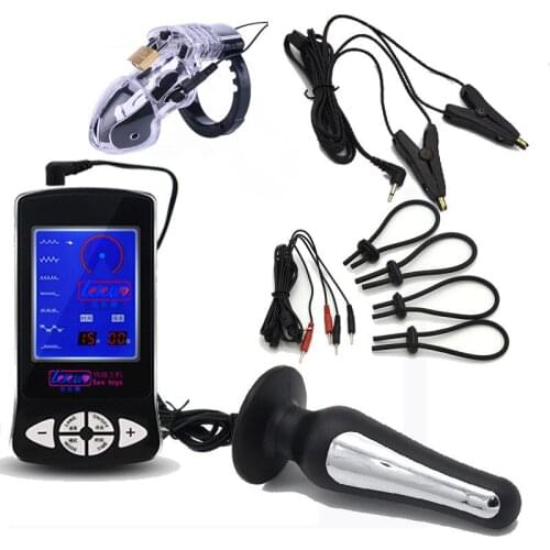 Electro Shock Penis Ring Massage M Anal Butt Plug Nipple Clamps Electric Shock Cock Cage CB6000 Medical Themed Sex Toys For Man