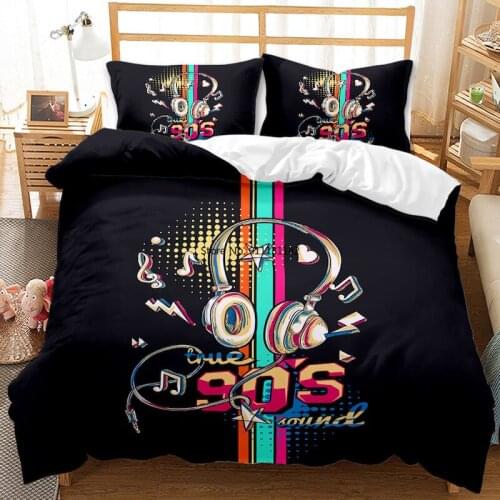 Fashion Music Elements Bedding Set 3D Headset Digital Print Eiderdown Cover Pillowcase King-size Bedding