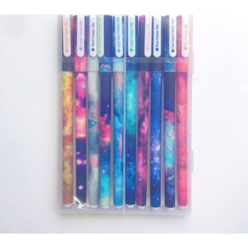 10pcs Starry Star Night Gel Ink Pen Set Galaxy Color 0.5mm Ballpoint Pens for Writing Stationery Office School Supplies A6308