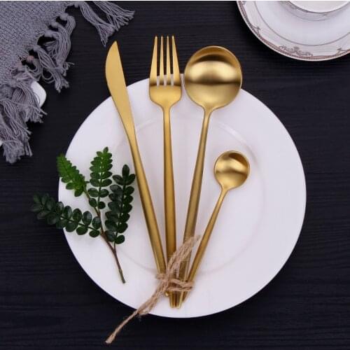 Golden Cutlery Set Stainless Steel Dinner Service Utensils Set Travel Tableware Set Traditional Forks Knives Spoons Kitchenware