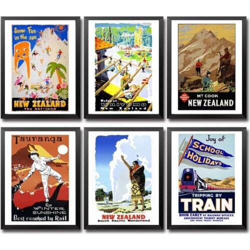 New Zealand Mountain Beautiful Women Beach Vintage Travel Poster