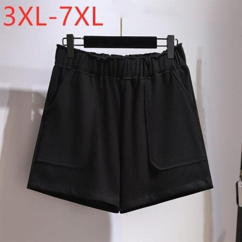 New 2021 Ladies Spring Autumn Plus Size Shorts For Women Large Casual Loose Black Pocket Wide Leg Shorts 3XL 4XL 5XL 6XL 7XL