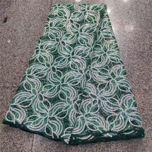 New arrival fashion African Sequins Lace Fabric High Quality Ghana Handmade Mesh Lace Fabric French Tulle For Nigerian green