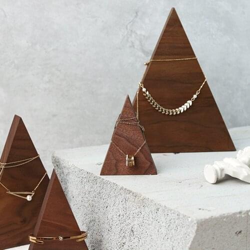 Rectro Brown Triangle High-end Black Walnut Solid Wood Jewelry Display Stand Storage Photo Props Necklace&Bracelet Organizer 1Pc