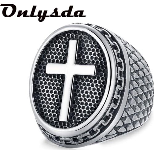 Punk Vintage Punk Rock Christian Religion Cross Ring 316 L Stainless Steel For Men Father Jewelry Gift OSR427