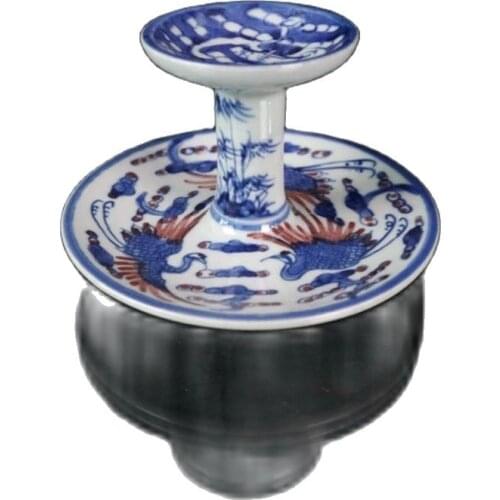 Early collection of Qing Dynasty Qianlong blue and white underglaze red phoenix pattern Candlestick oil lamp antique porcelain