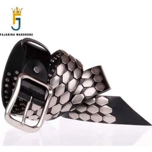 FAJARINA Quality 38mm Unique Design Fashion Unisex Retro Belt Scaly Hip Hop Belts for Men Women Jean Mens Geunine Leather NW0039