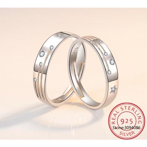 925 Sterling Silver Shining Zircon Meteor Ring Open Lovers Star Ring Set Romantic Couple Student Fine Jewelry