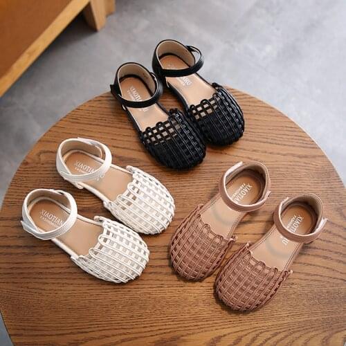 Girls' Sandals 2021 Summer New Childrens Hollow Back Princess Shoes Fashion Soft Soled Open Toe Roman Sandals