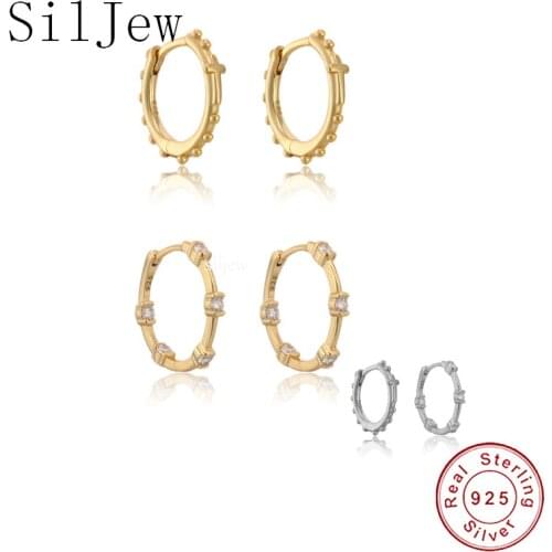 SilJew 925 Sterling Silver 14.5mm Hoops Earring Circle Crystal CZ Zircon Piericng Ohrringe Pendiente Luxury Jewelry Fine Jewels