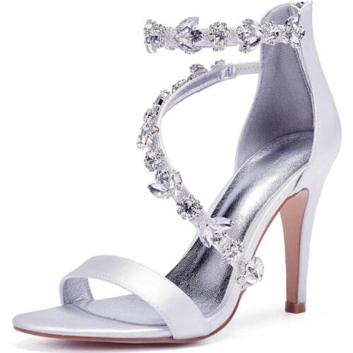Only 1 pair - White size 36 satin strappy thong sandals stelitto bridal wedding party prom lady high heels summer shoes Crystals