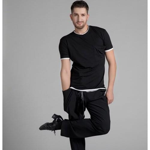Summer Latin Dance Tops For Men Black Ballroom Practice Wear Short Sleeve Samba Costume Designer Clothes Tango Dance Wear JL3020