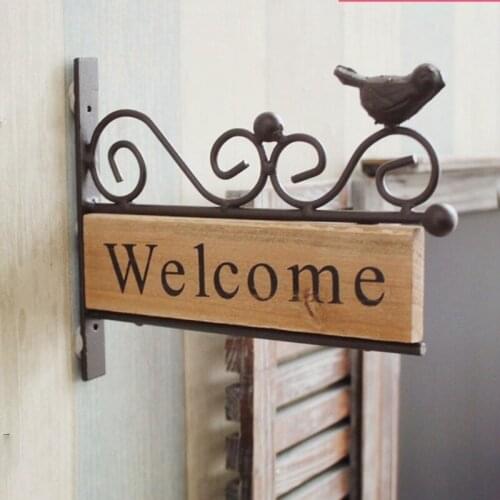 Retro Vintage Plaque Wood Bird Welcome Door Sign for Bar Cafe Shop Store Wall Mounting Sign