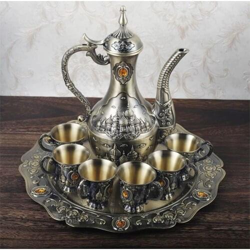 High grade bar set antique European style household classical wine cup pot tray set zinc alloy wineware