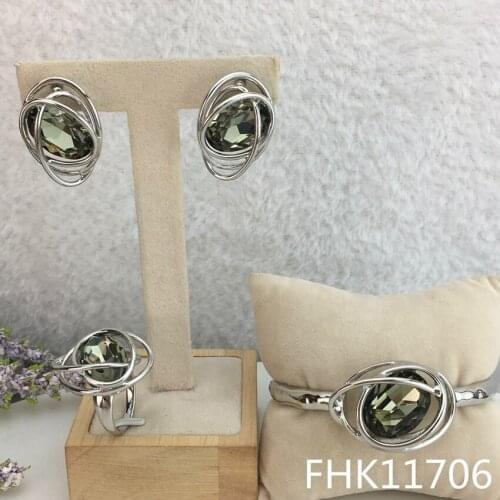 Yuminglai Noble Elegant Design Fashion 3 Pcs Luxury Stone Jewelry Sets Earrings Bracelet and Rings FHK11706