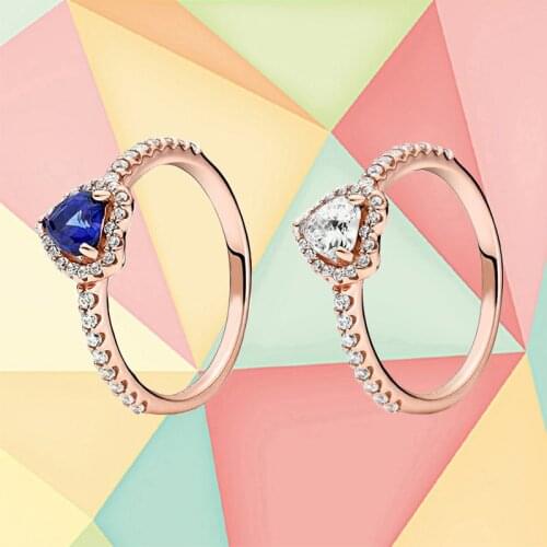 925 Sterling Silver Shiny Blue Elegant Heart-shaped Ring Girl Fashion Jewelry Wedding Ring For Girlfriend Romantic Gift