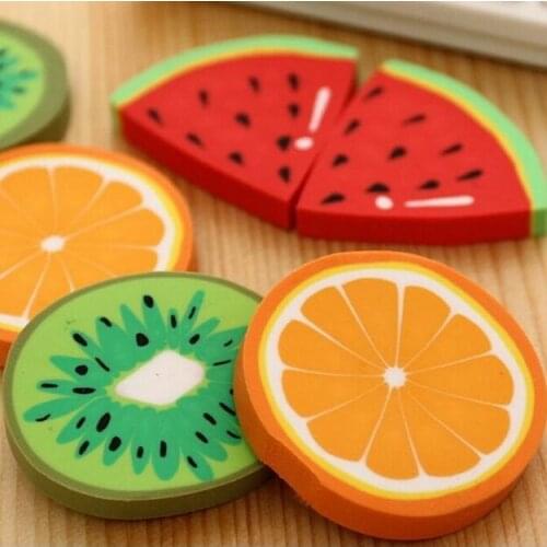 1pcs/pack Cute Fresh Fruit design eraser Kawaii Watermelon Orange Kiwifruit erasers students' gift prize office school supplies