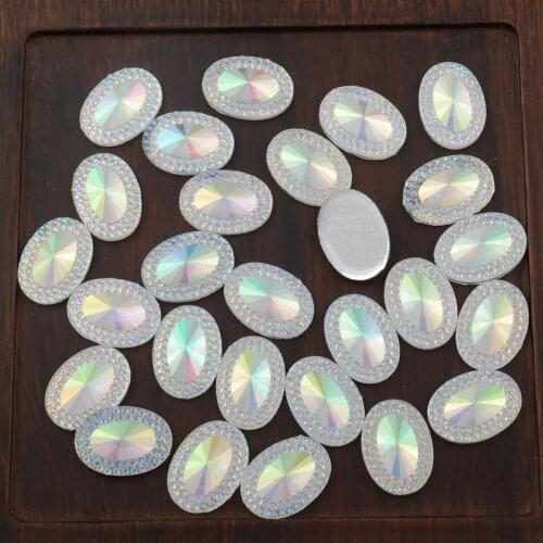 BOLIAO No Hole Glue 20Pcs 13mm*18mm ( 0.51in*0.71in ) Oval White Resin Rhinestone Flatback Appliques/Wedding Decoration