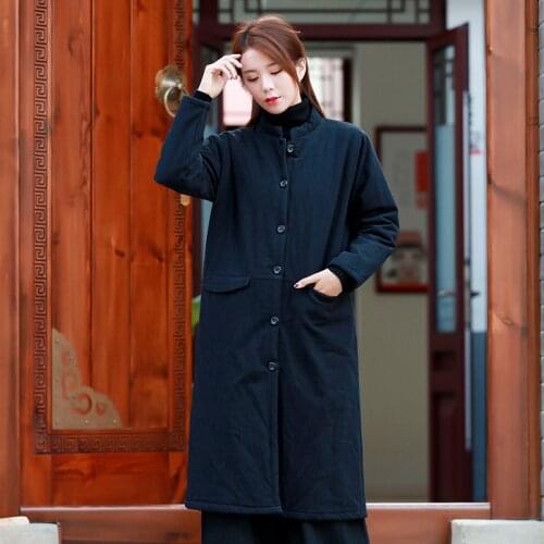 2018 female long design outwear single breasted cotton padded coat thick overcoat wide waisted outer garment