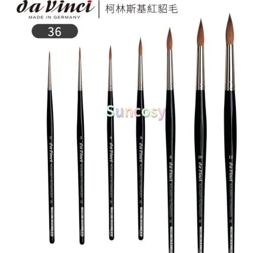 Da Vinci Watercolor Series 36 Paint Brush, Restoration and Rendering, Round Russian Red Sable with Black Handle