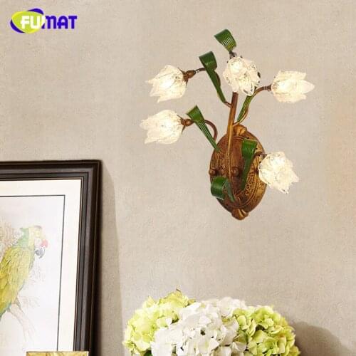 FUMAT American Metal Wall Lamps Brief European Style Bedside Glass Shade Flower Wall Lamp Sconces LED Clear Glass Indoor Lights