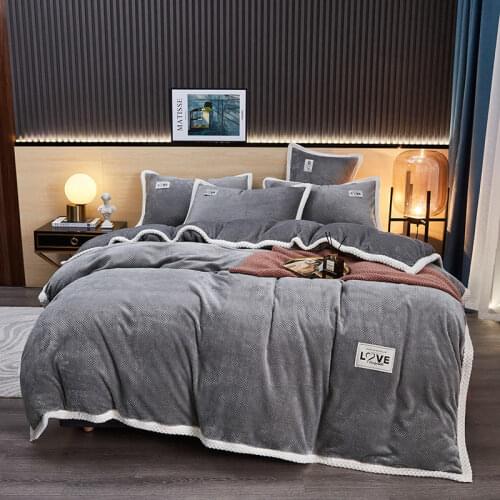 Pure Beibei velvet bedding sets 4pcs stripe duvet cover flat fitted sheet pillowcase winter warm bed linen Flannel queen king