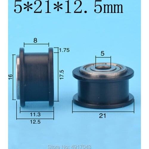 Free shipping 10 pcs 5*21*12.5mm 3D printer CNC engraving machine rubberized bearing pulley Pulley H-shaped groove wheel
