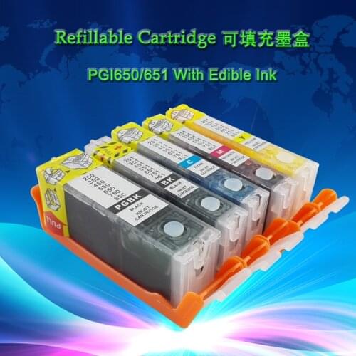 INK WAY FULL EDIBLE INK ,PGI-650 CLI-651Chipped Refillable Cartridges for PGI-650 CLI-651 food ink,cake ink