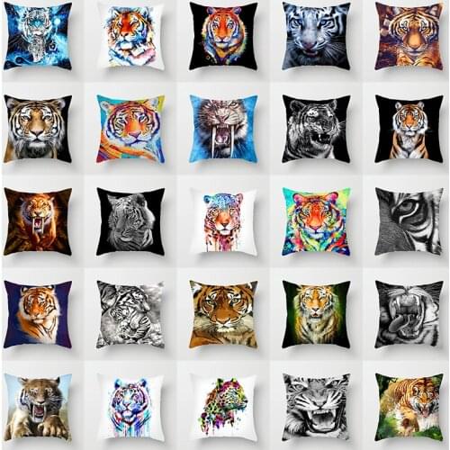 Animals Decorative Pillows Sofa Cushion Cover Vintage Pillows tiger Linen Throw Pillows Home Decor 18'' Square Cushions Covers