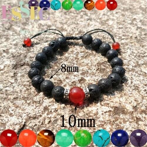 HFANCYW 7 Chakras Red 10mm Onyx Natural 8mm Volcanic Stone Beaded Bracelet Yoga Energy Beads Unisex Wrap Bracelet Wholesale