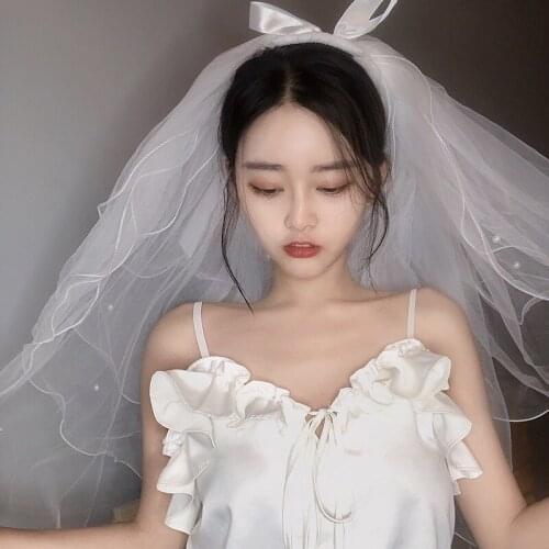 Veil headgear super fairy forest veil bride main wedding dress pearl collar certificate large light bow