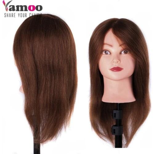 Human Hair Training Head For Salon Hairdressing Mannequin Dolls 46cm can be curled and dye professional styling head with holder
