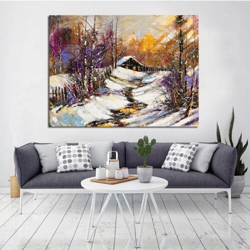 GOODECOR Canvas Painting Wall Art Picture House in The Snow Home Decor Print Decorations for living room Frameless