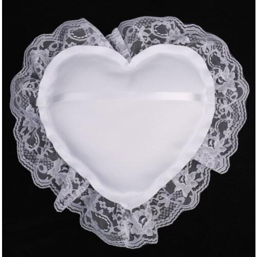 MagiDeal Romantic White Lace Bow Heart Shape Ring Pillow Cushion Ring Bearer Bridal Wedding Ceremony Valentines Day Decoration