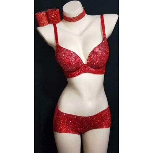 Sparkly Diamond Bra Shorts Outfit Bikini Set Women Sexy Nightclub Bar DJ DS Stage Show Performance Wear Pole Dancing Clothing
