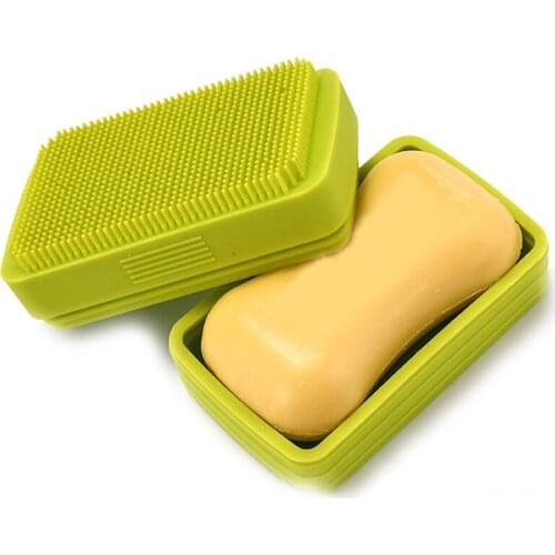 Soap Container Storage Box with Shower Brush Creative Silicone Lid with Soap Box Multifunctional Bath Brush for Shower Bathroom