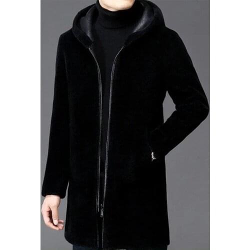 New 2021 Winter Genuine Sheepskin Fur Jacket for Men Male Thick Warm Sheep Shearling Coat Hooded Real Wool Fur Outerwear B390