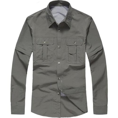 Outdoor Sports Summer Men Quick-dry Breathable Shirt Anti-UV Coat Sleeve Detachable Riding Mountaineering Camping Tactical Top