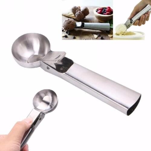 Ice Cream Scoop with Trigger Fruit Spoon Dipper Kitchen Tool Stainless Steel