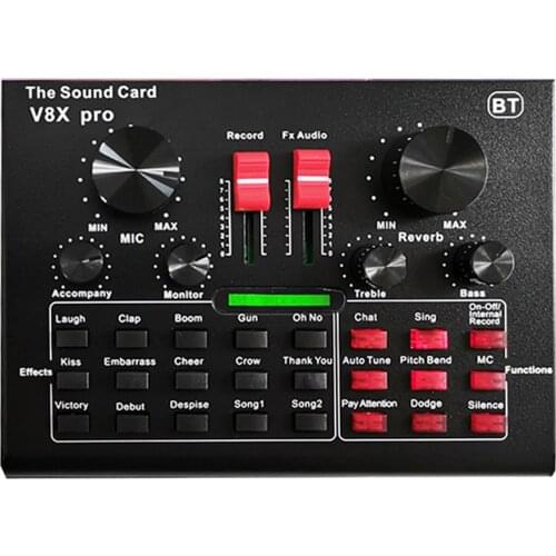 V8X PRO Multifunctional BT Live Sound Card Intelligent Audio Mixer Sound Card for Computers & Mobilephone Live Sound Mixer Board