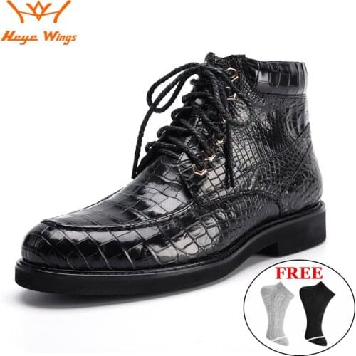 Heye Wings Mens Winter Ankle Boots Genuine Crocodile Leather Luxury Motorcycle Ankle Boots Fashion Outdoor Man Casual Shoes