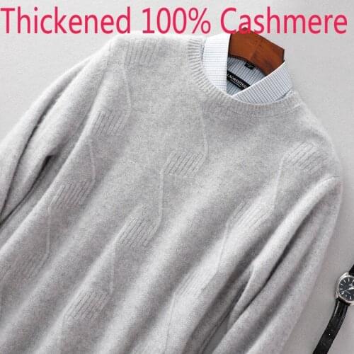 New Arrival Autumn Winter Men 100% Pure Cashmere Casual Thickened O-neck Computer Knitted Pullovers Sweater Size SML XL 2XL 3XL