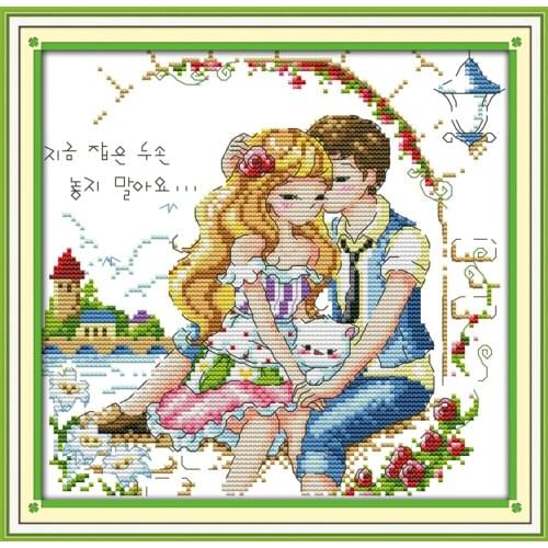 Joy sunday cartoon style The intimate couple stamped fabric cross stitch embroidery kits for beginers