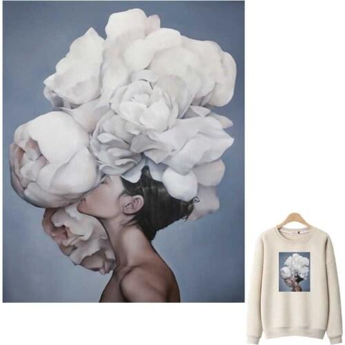 Patches On Clothes Flowers And Maiden Washable T-Shirts Stickers Retro Oil Painting Style Iron-On Transfer For Clothing Applique