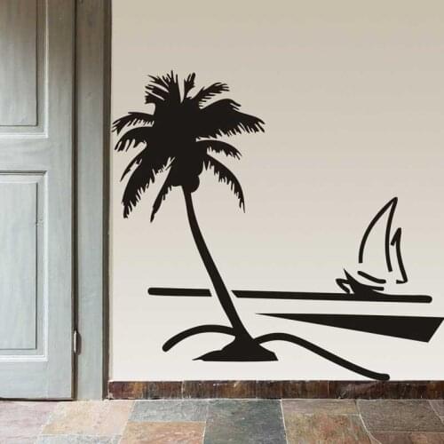 New Palm Coconut Tree Decal Vinyl Art Wall Papers Sailboat beach Sticker for Home Decoration Bedroom Living Room Wallpap Y-235