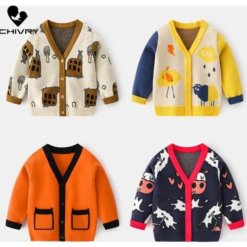 New 2020 Kids Boys Autumn Winter Cardigans Sweater Fashion Cartoon V-neck Knitted Jumper Sweaters Tops Children Cardigans