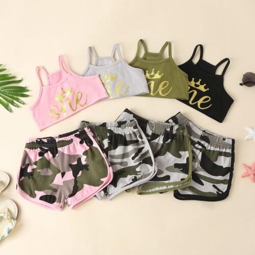 2021 Summer New Childrens Clothing Printed Fashion Vest Suspenders Camo Shorts Two-piece Set baby girl clothes fashion clothes