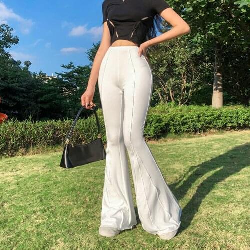Close-fitting Long Trousers 2021 New Women Stretch Flare Pants Solid Color High Waist Skinny Casual Streetwear 3Colors